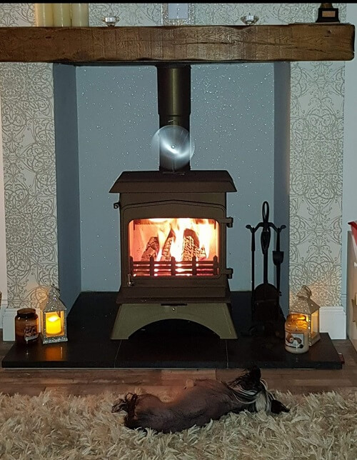 stove - oak beam and mantle